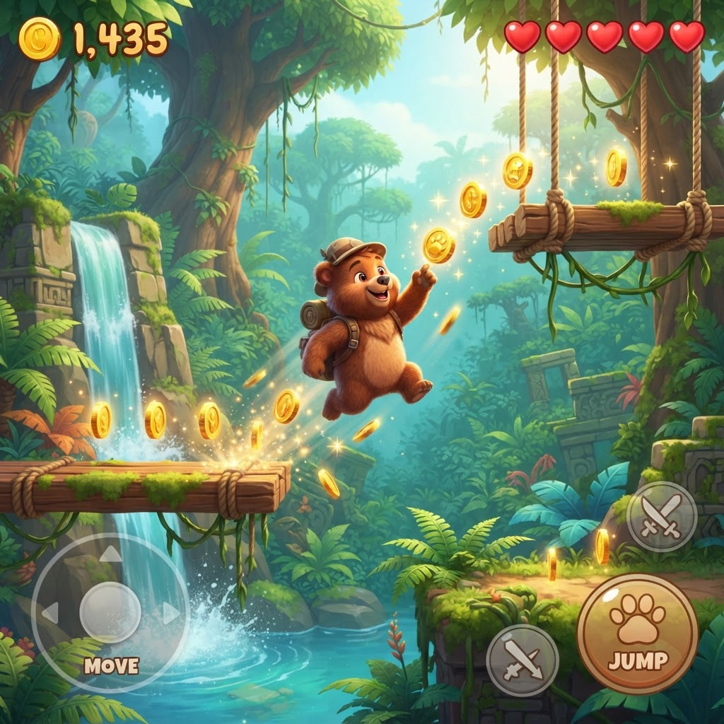 Super Bear Adventure gameplay: Jump & collect coins